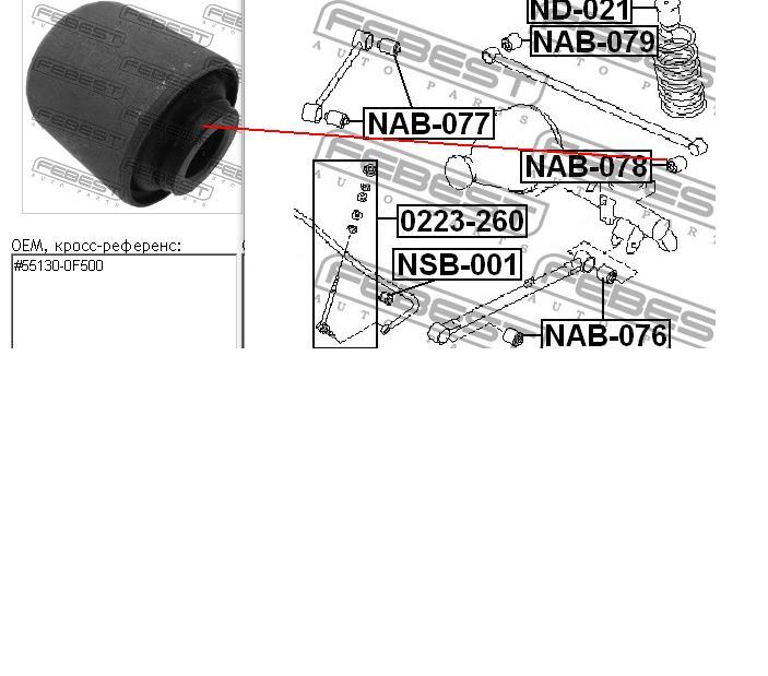 NAB078 Febest suspensión, barra transversal trasera