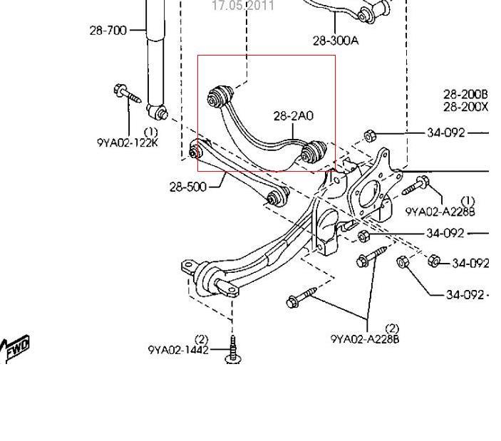 BP4K28C10 Mazda brazo suspension inferior trasero izquierdo/derecho