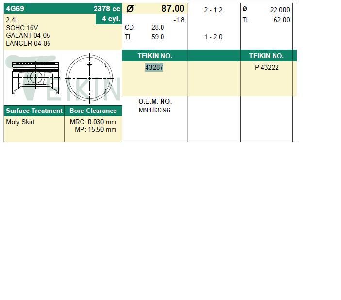 Juego De Piston Para Motor, STD Mitsubishi Galant 9 (DJ, DM)