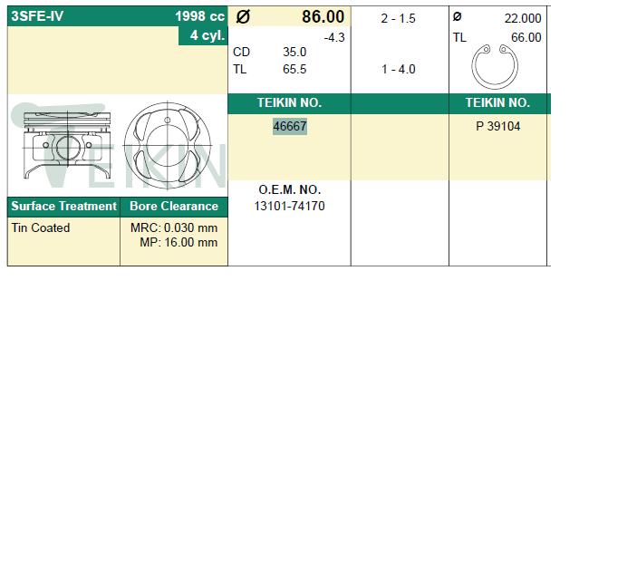 Juego De Piston Para Motor, STD para Toyota Carina (T17)