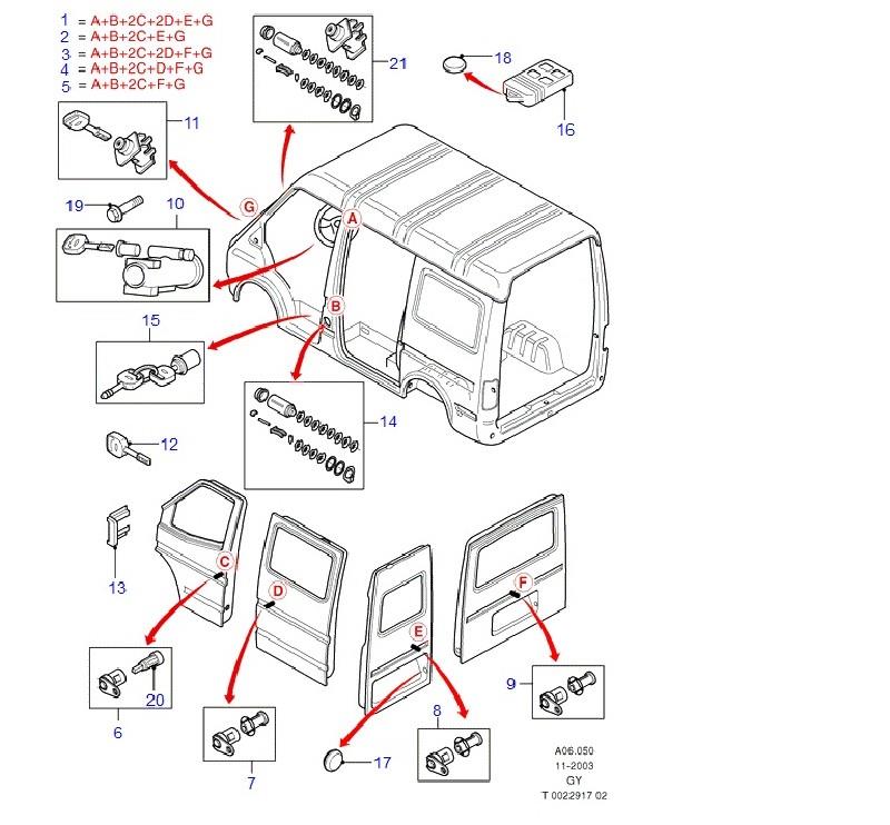 Cilindros de cerradura, juego para Ford Transit (V184/5)