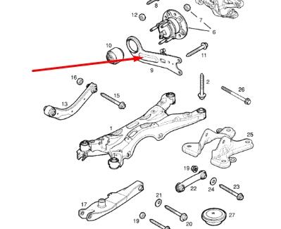 0423003 General Motors mangueta trasera izquierda (suspension)