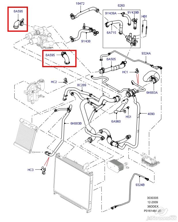 Tubo de refrigeración, termostato LR008237 Land Rover