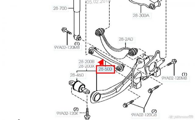 Brazo transversal de suspensión trasera BBP328500A Mazda