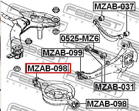 Suspensión, brazo oscilante trasero inferior MZAB098 Febest