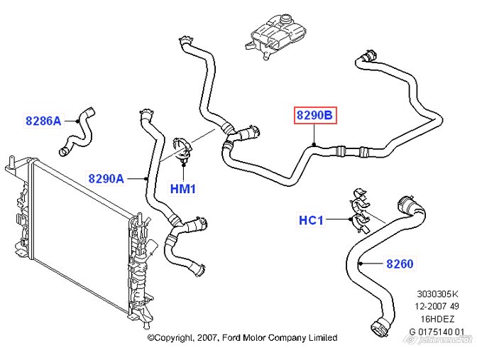 3M5H8274ABJ Ford tubería de radiador, retorno