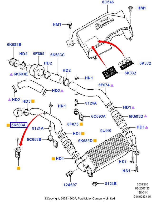 1073087 Ford tubo flexible de aire de sobrealimentación superior derecho