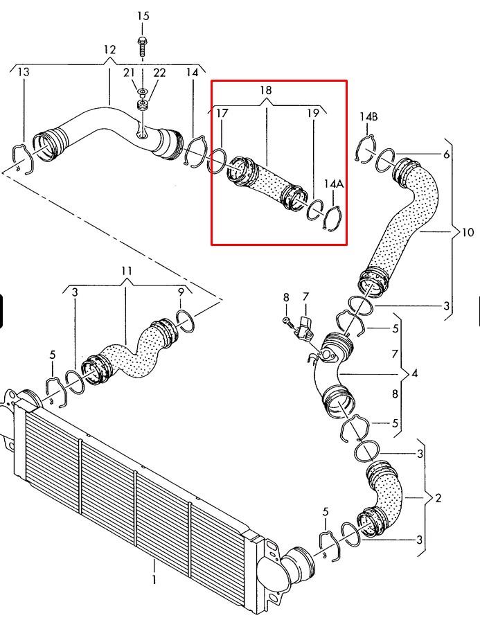 Tubo de salida de aire del turbocompresor 7H0145555C VAG