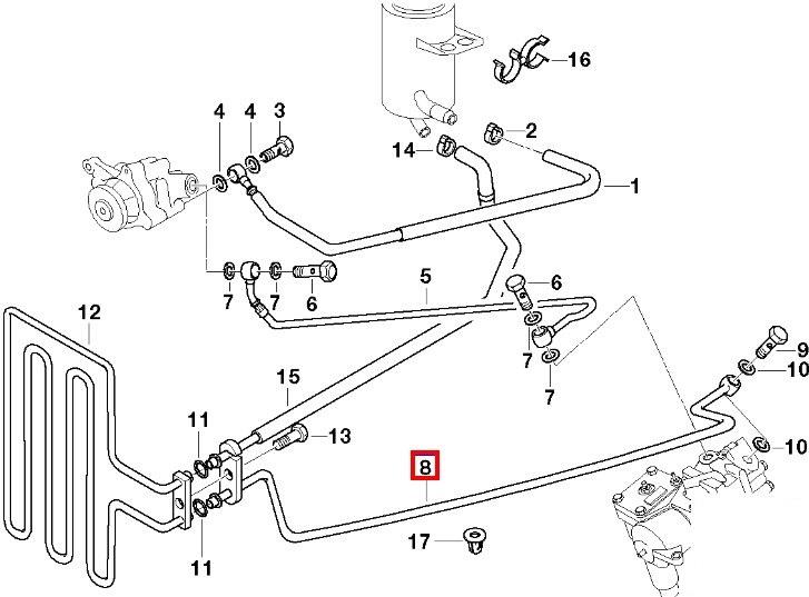 32411094205 BMW Manguera de baja presión de la dirección asistida, de la cremallera al radiador
