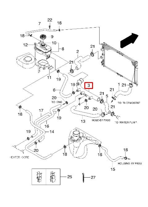 96313300 DM brida del sistema de refrigeración (triple)