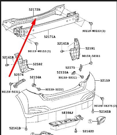 Refuerzo paragolpes trasero 521720D020 Toyota