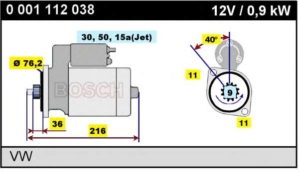 Motor de arranque 0001112038 Bosch