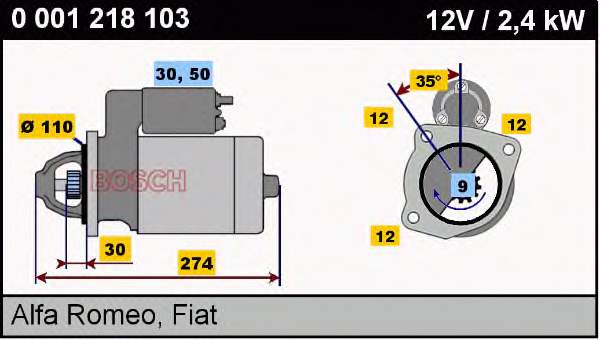 Motor de arranque 0001218103 Bosch