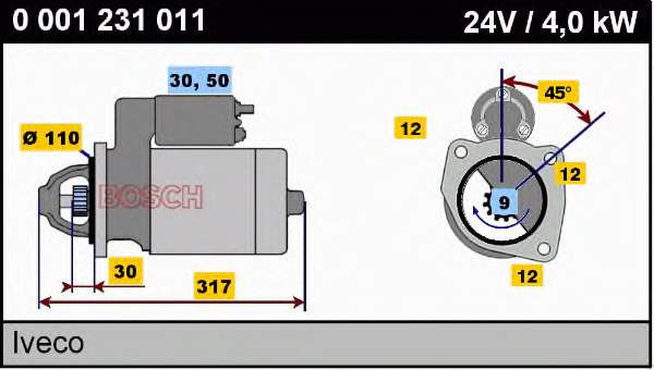 Motor de arranque 0001231011 Bosch