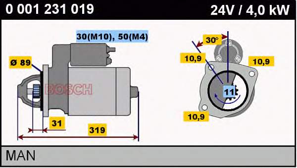 Motor de arranque 0001231019 Bosch