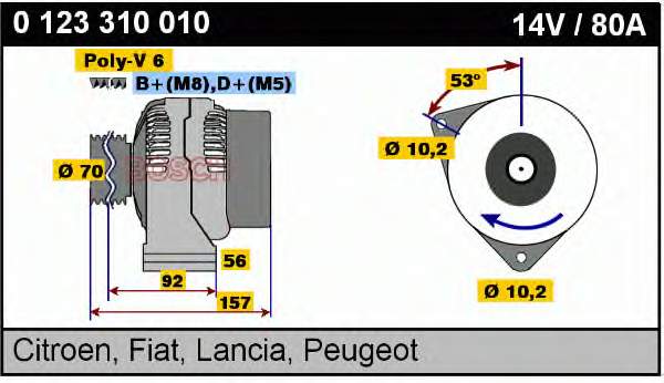0123310010 Bosch Alternador de coche