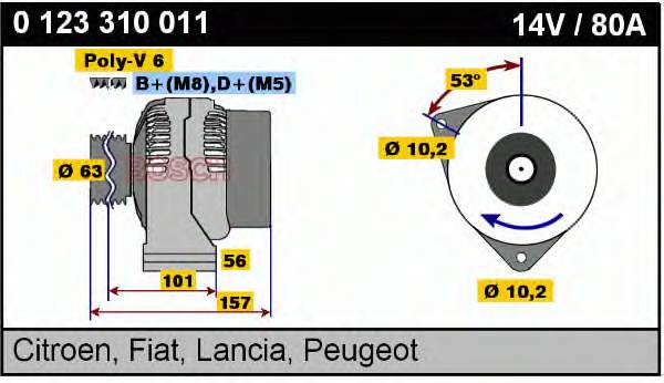 Alternador 0123310011 Bosch