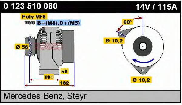 0123510080 Bosch Alternador de coche