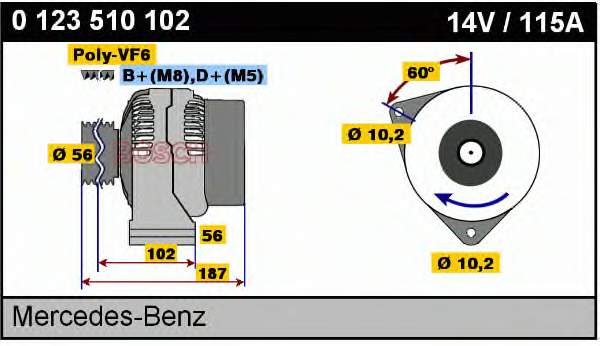 Alternador 0123510102 Bosch