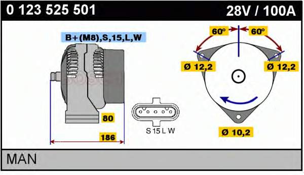 0123525501 Bosch Alternador de coche