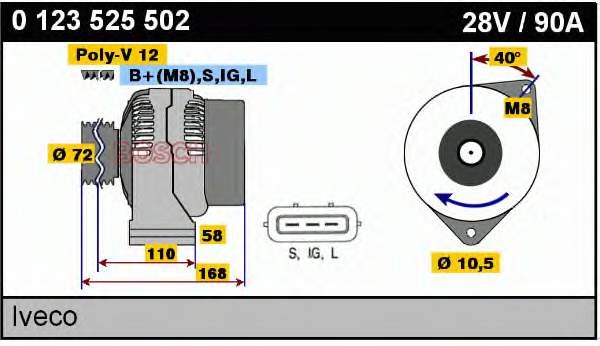 Alternador 0123525502 Bosch