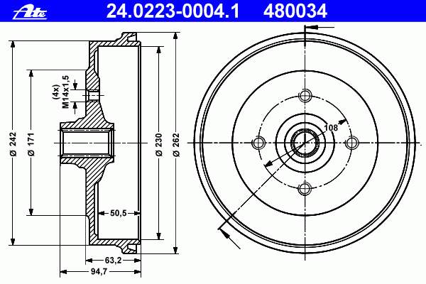 Freno de tambor trasero 92435203100 Porsche