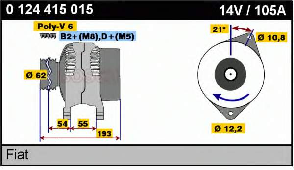 Alternador 0124415015 Bosch