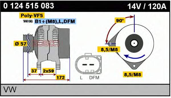 Alternador del motor Bosch 0124515083 precio, desde 152,60 EUR