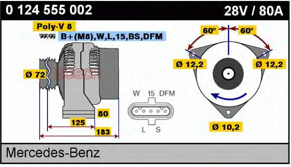 Alternador del motor Bosch 0124555002 precio, desde 235,22 EUR
