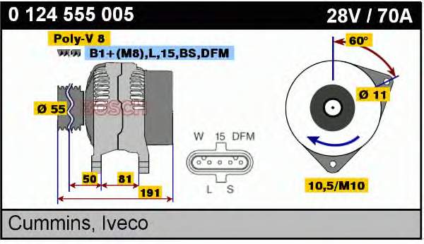 0124555005 Bosch Alternador de coche