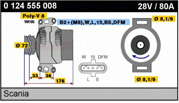 Alternador 0124555008 Bosch