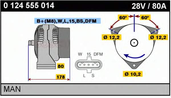 Alternador 0124555014 Bosch