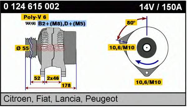 Alternador 0124615002 Bosch
