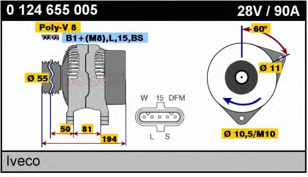 Alternador 0124655005 Bosch