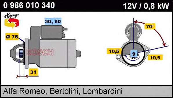 0986010340 Bosch motor de arranque