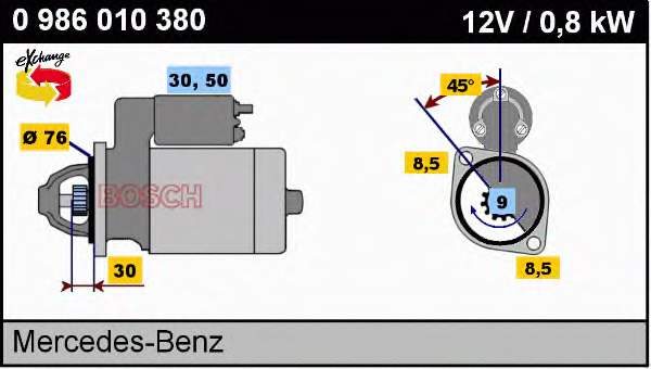 Motor de arranque 0986010380 Bosch