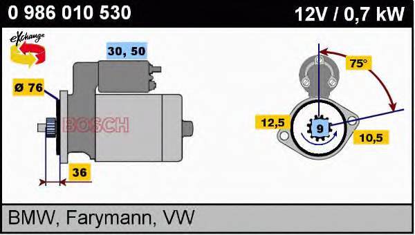 Motor de arranque 0986010530 Bosch