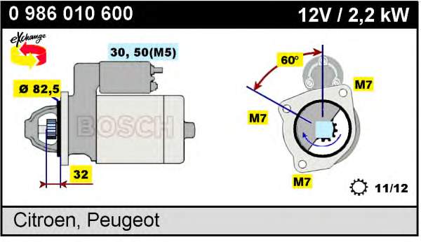 Motor de arranque 0986010600 Bosch