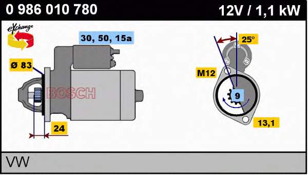 Motor de arranque 0986010780 Bosch