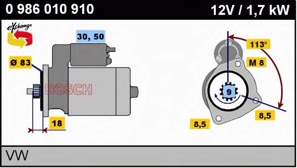 Motor de arranque 0986010910 Bosch