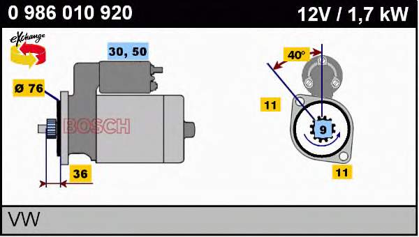 Motor de arranque 0986010920 Bosch