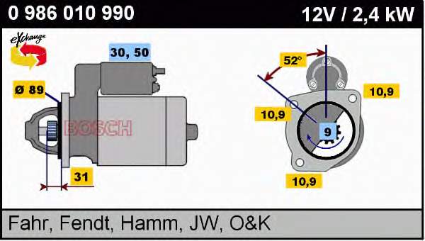 0986010990 Bosch motor de arranque