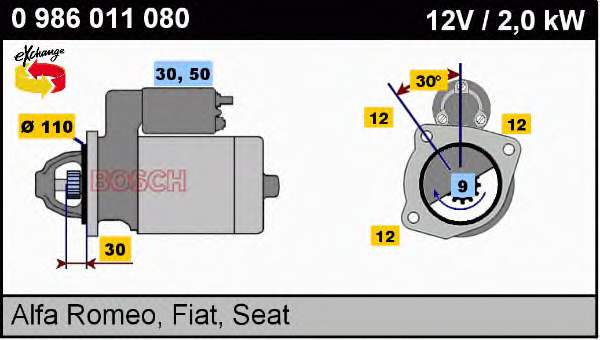 Motor de arranque 0986011080 Bosch