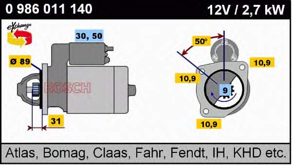 Motor de arranque 0986011140 Bosch