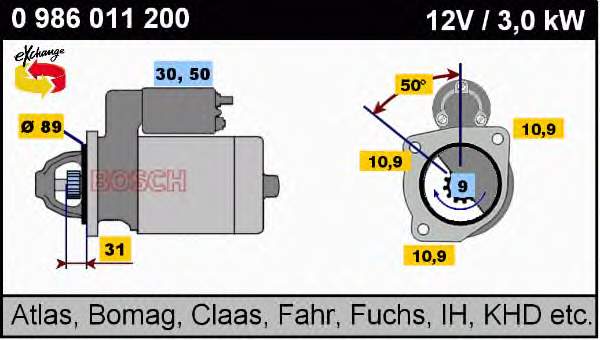 0986011200 Bosch motor de arranque