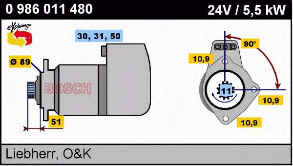 Motor de arranque 0986011480 Bosch