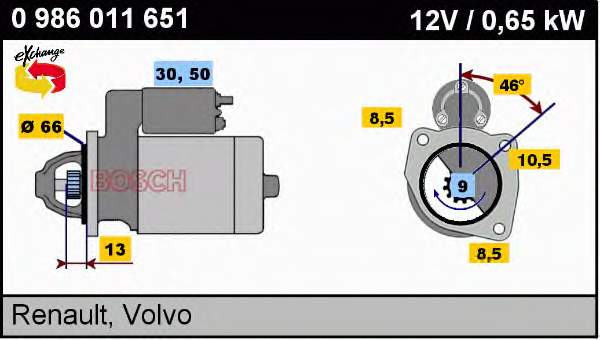 Motor de arranque 0986011651 Bosch