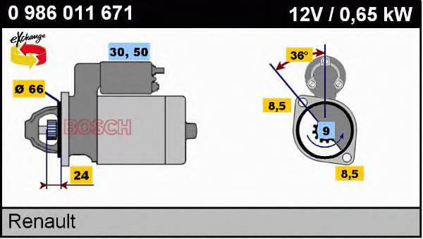 Motor de arranque 0986011671 Bosch