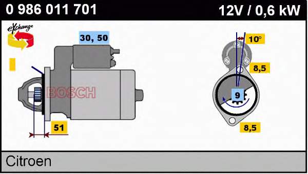 Motor de arranque 0986011701 Bosch