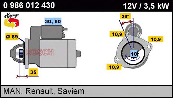 Motor de arranque 0986012430 Bosch